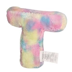 Justice Girls Tie Dye Faux Fur Unicorn Print Pillow Shape of Initial 14X 15